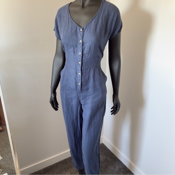 Pants - White Stuff 100% Linen Button-Front Jumpsuit Blue UK 14 EU 42